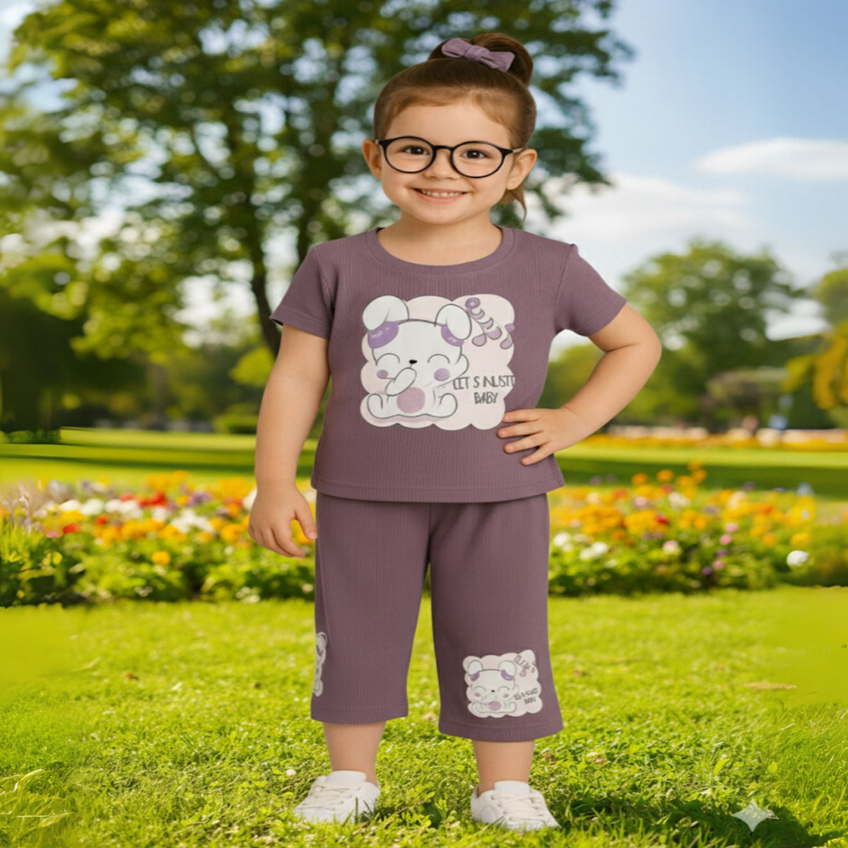 Girls Graphic Ribbed Tee & Capri Set