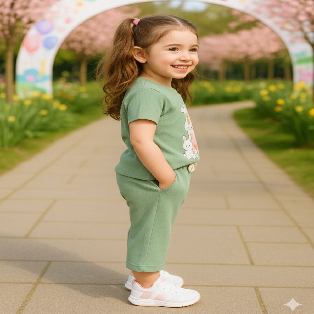 Girls Graphic Ribbed Tee & Capri Set