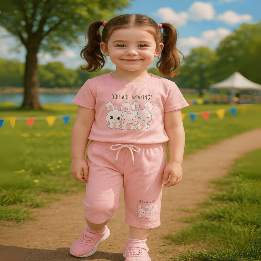 Girls Graphic Ribbed Tee & Capri Set