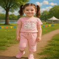 Girls Graphic Ribbed Tee & Capri Set