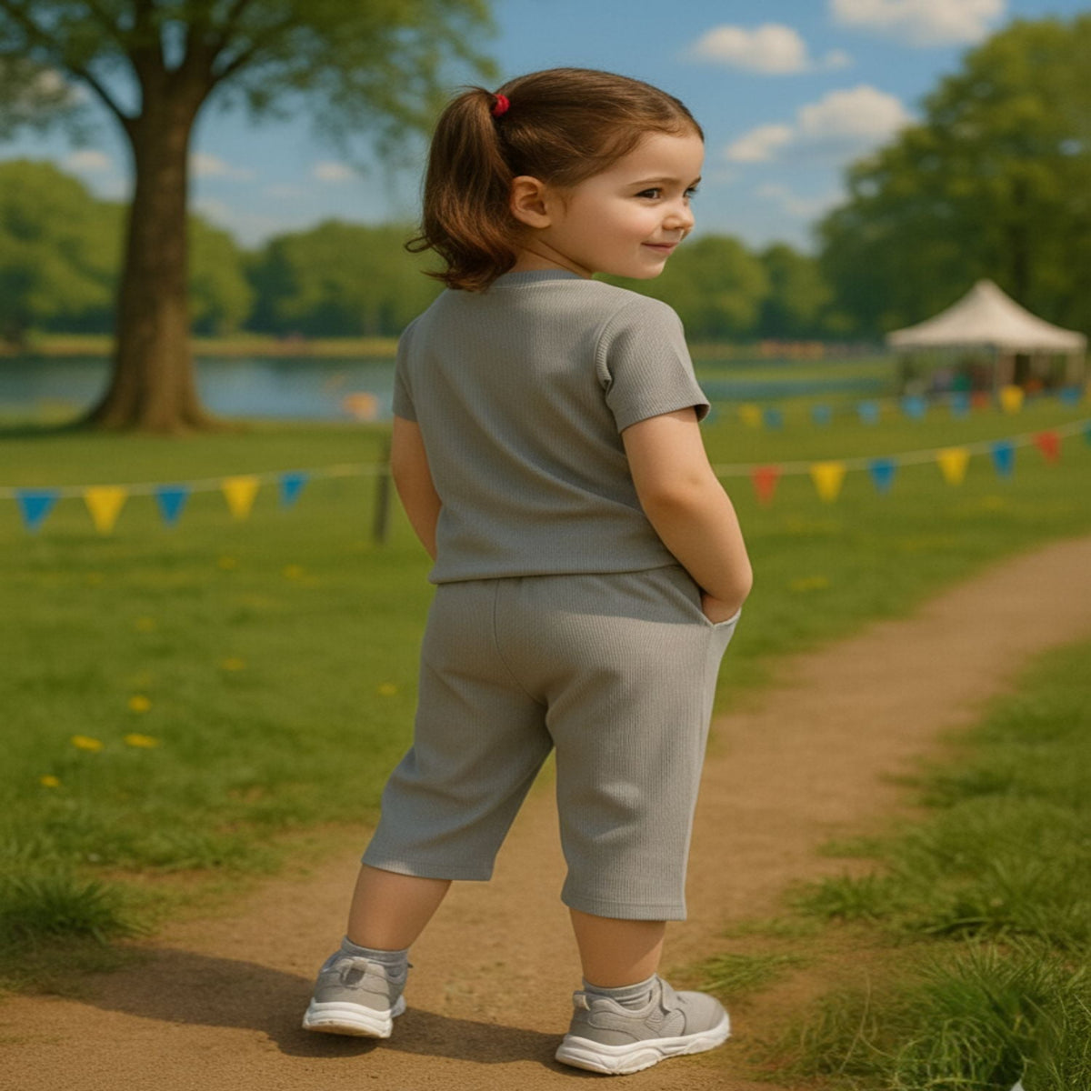 Girls Graphic Ribbed Tee & Capri Set