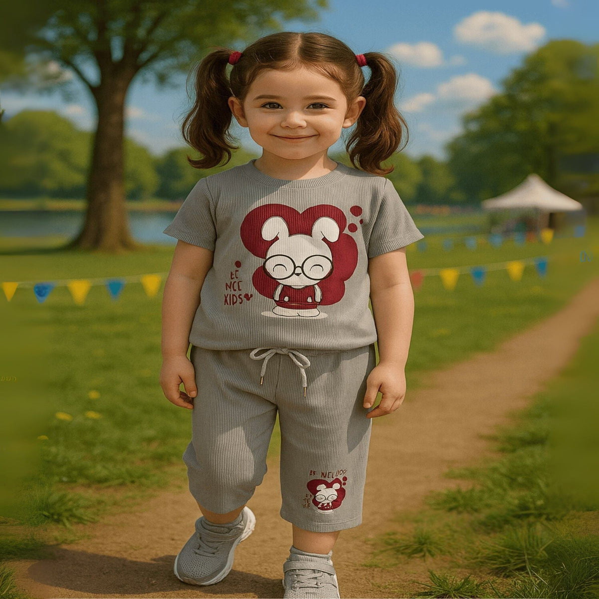Girls Graphic Ribbed Tee & Capri Set