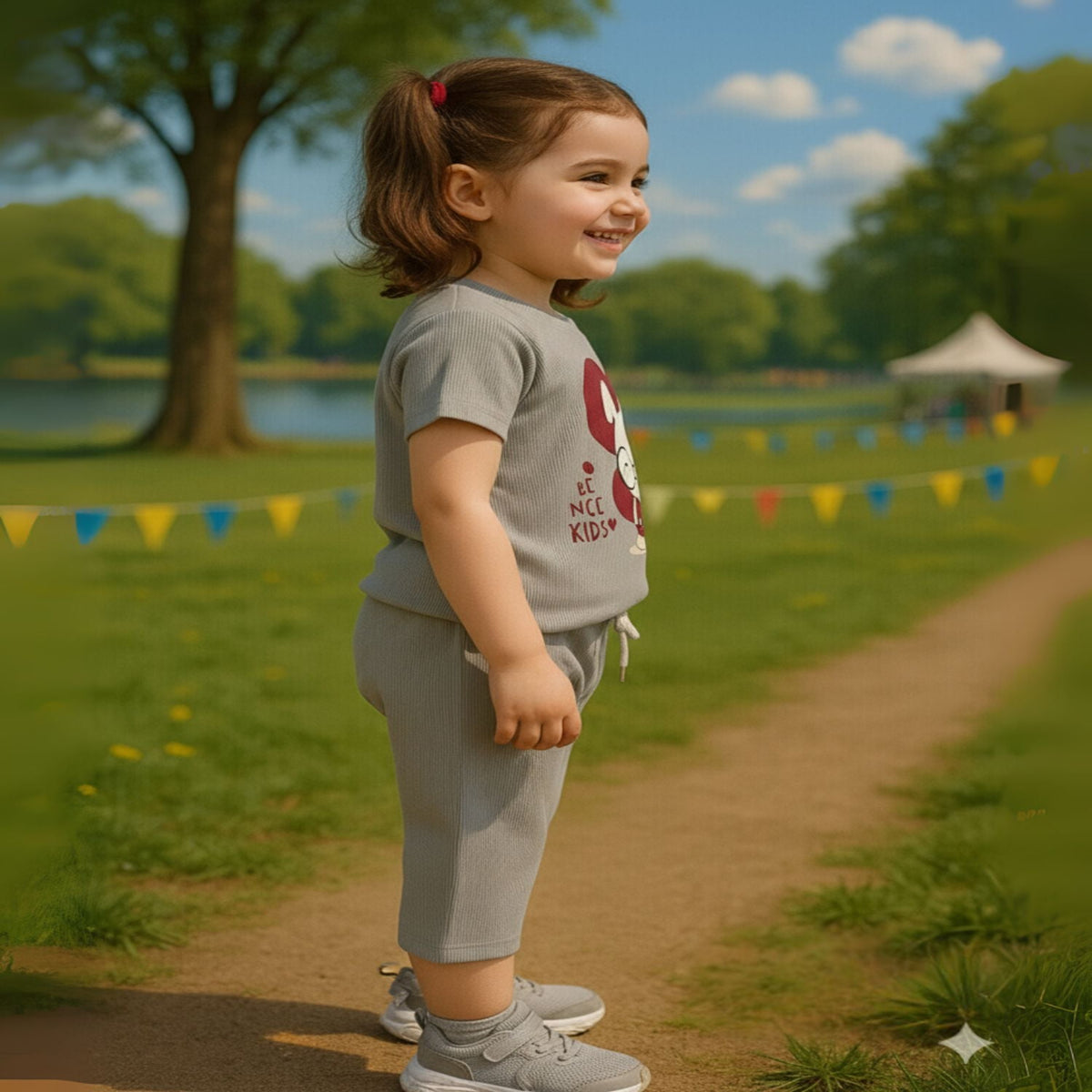 Girls Graphic Ribbed Tee & Capri Set