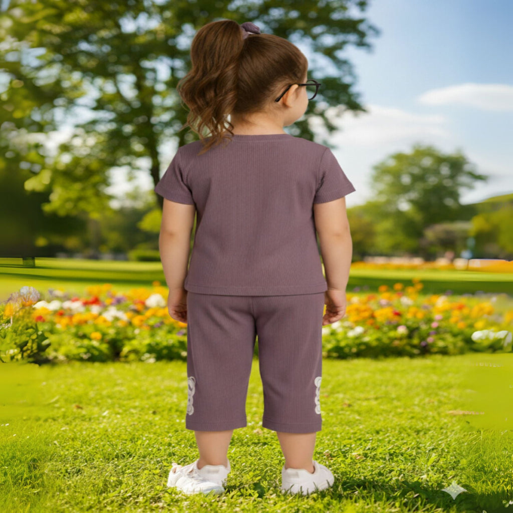 Girls Graphic Ribbed Tee & Capri Set