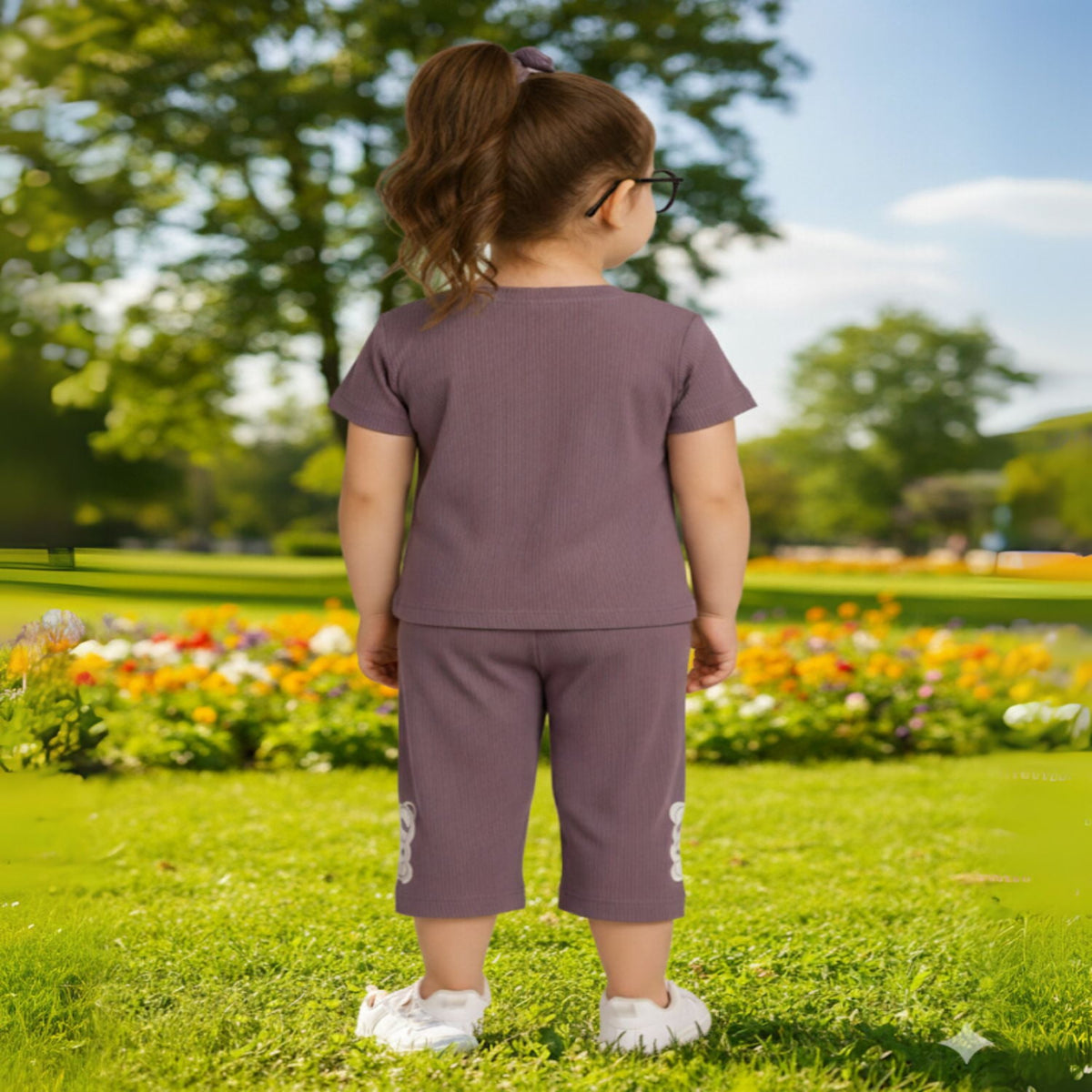 Girls Graphic Ribbed Tee & Capri Set