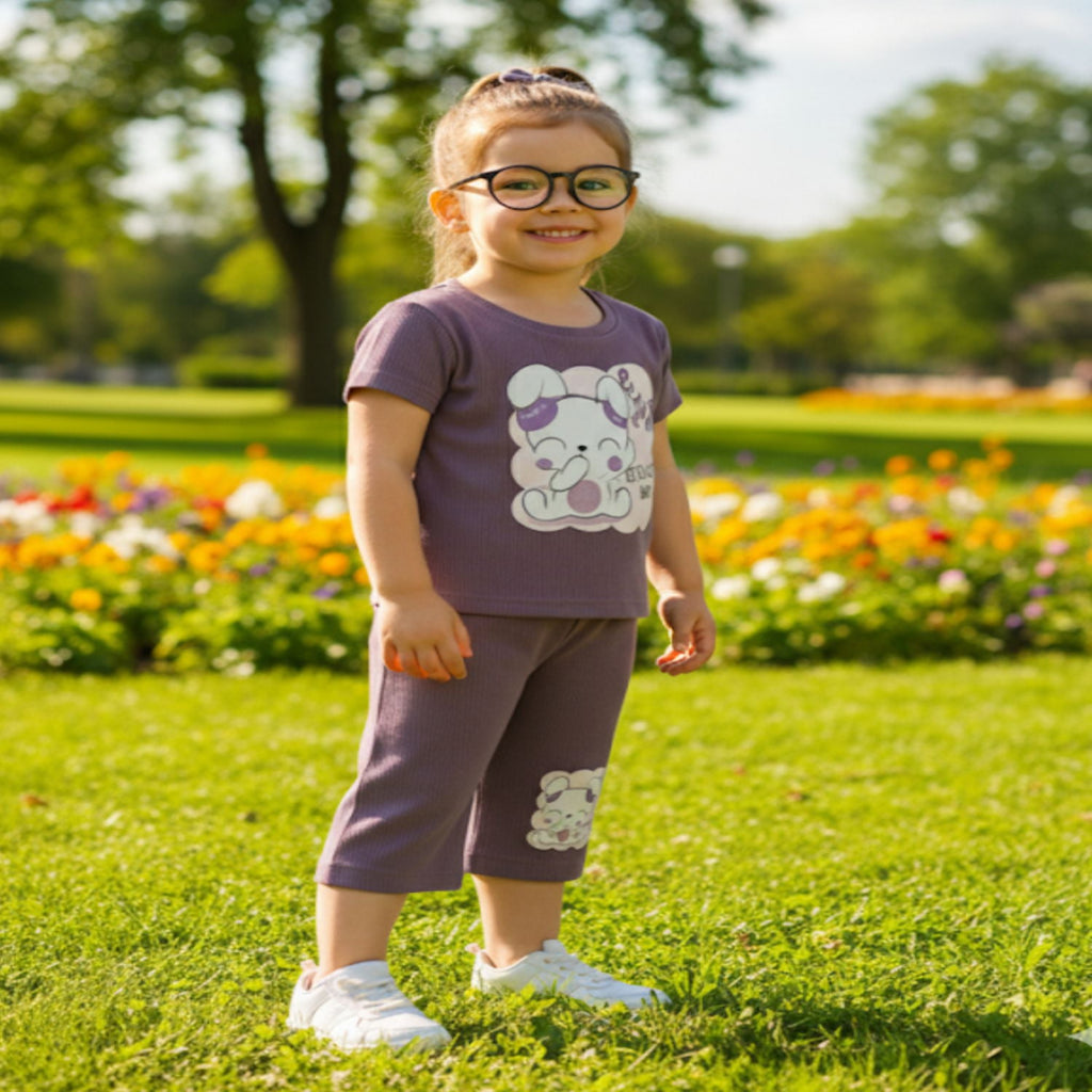 Girls Graphic Ribbed Tee & Capri Set