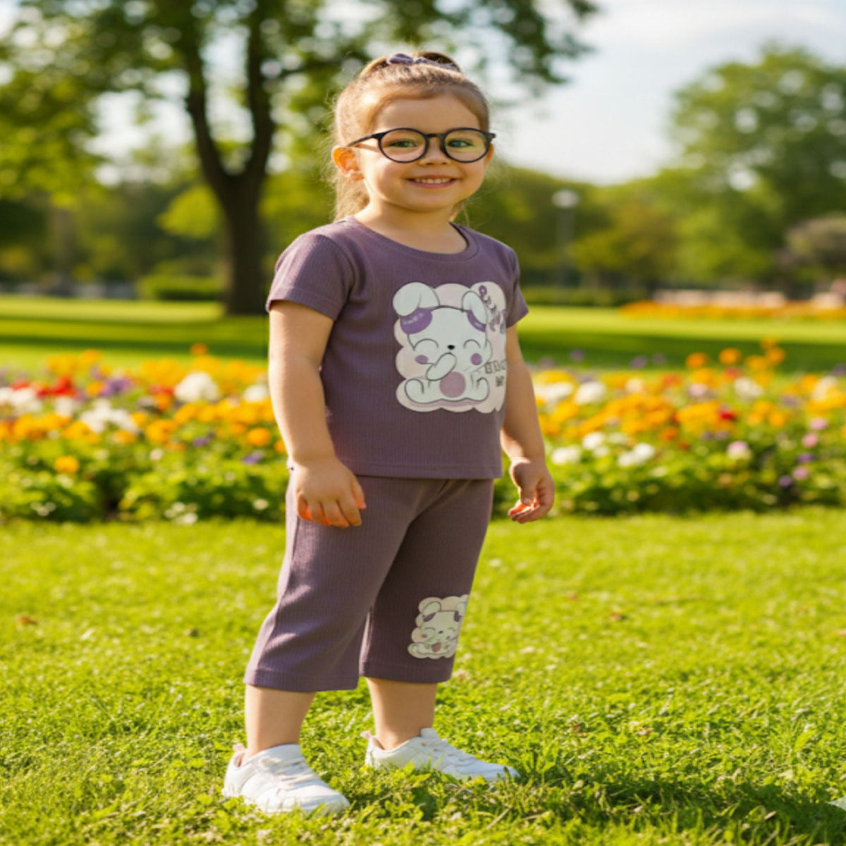 Girls Graphic Ribbed Tee & Capri Set